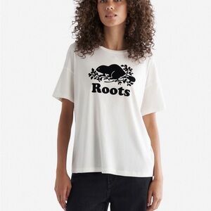Roots White Tee with Black Beaver Logo